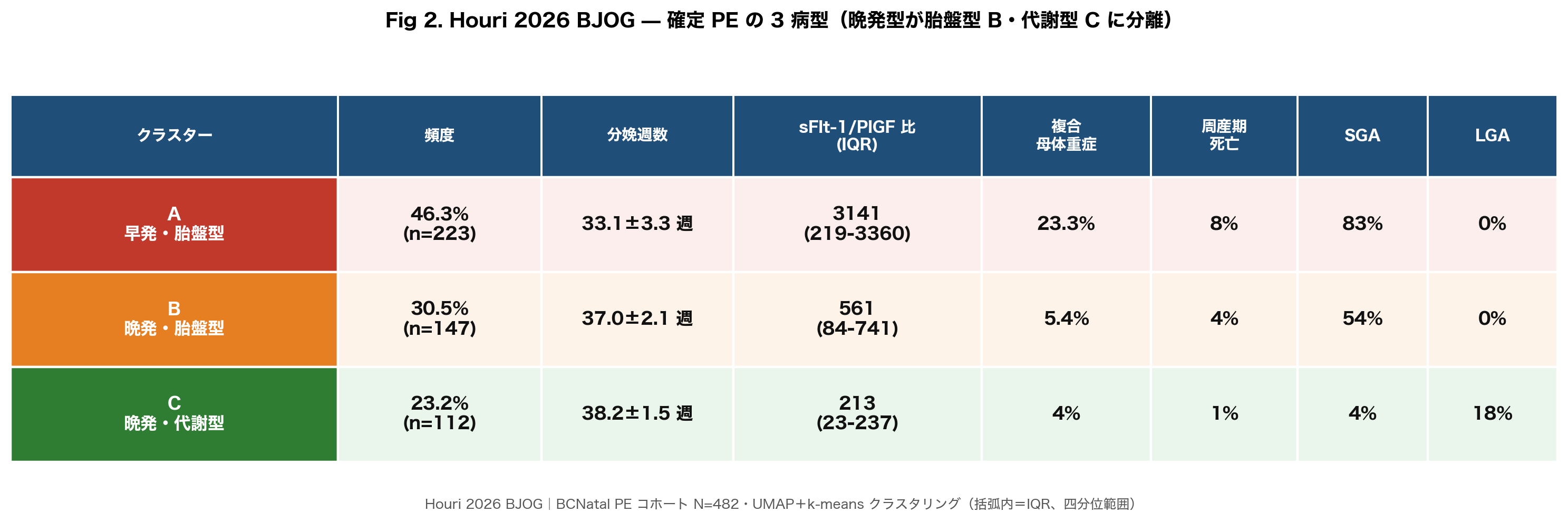 Houri 2026 BJOG の確定 PE 3 病型